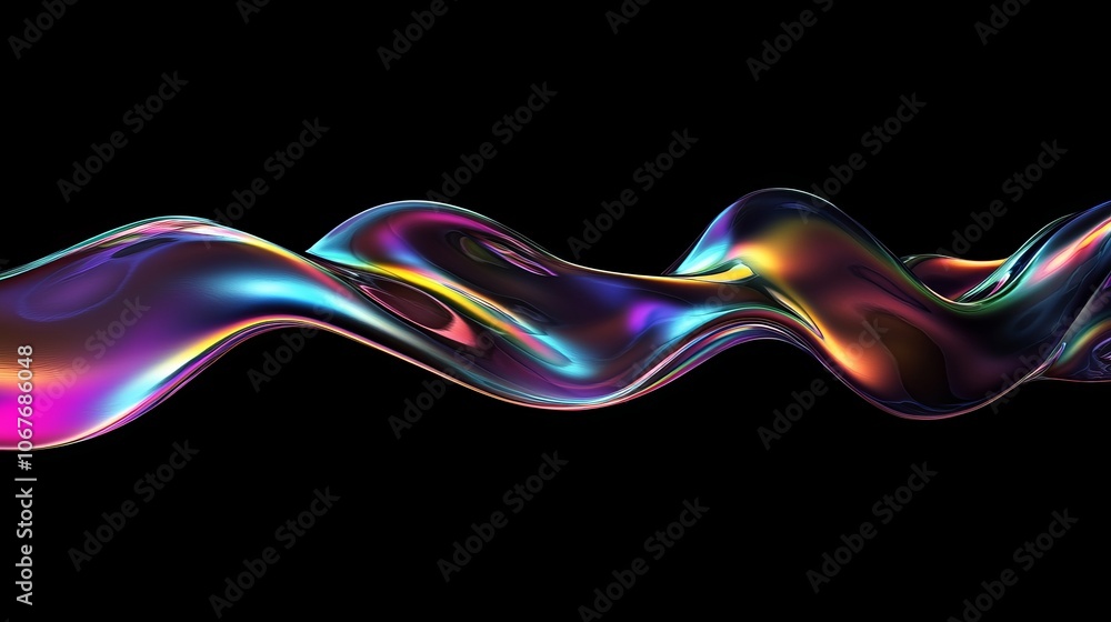 Poster holographic fluid wave in dynamic spectrum colors a flowing iridescent ribbon