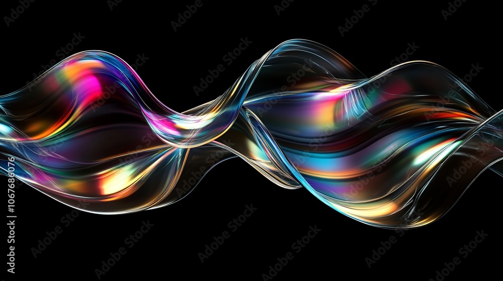Poster holographic fluid wave in dynamic spectrum colors a flowing iridescent ribbon