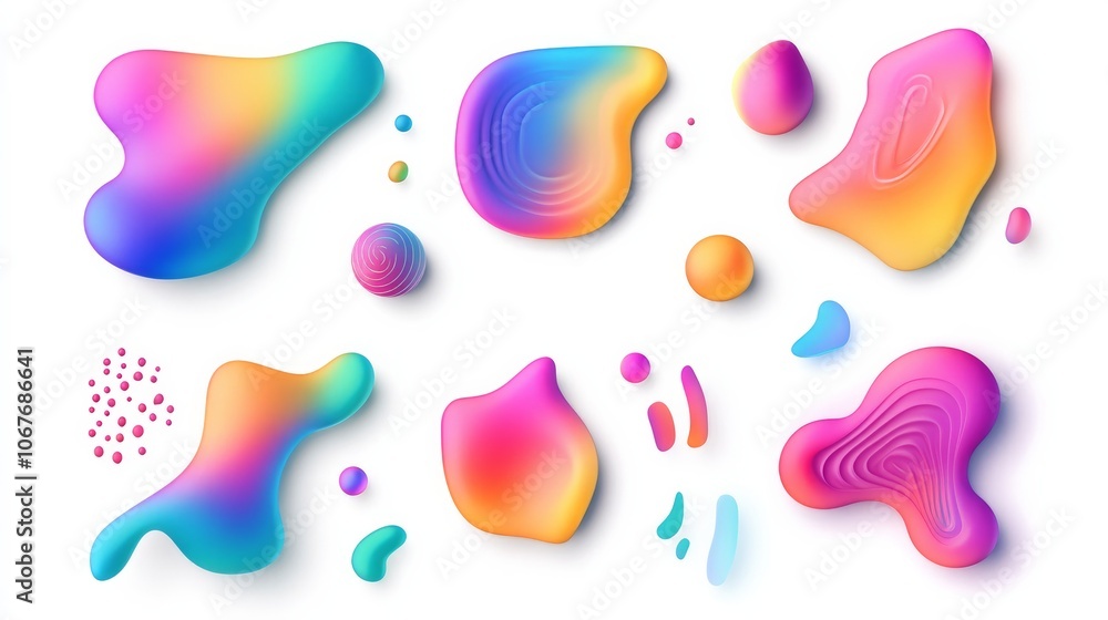 Poster abstract colorful 3d fluid shapes with a liquid gradient on a light background