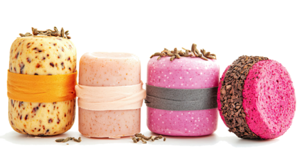 Vibrant Handcrafted Natural Soaps on Clear Background Generative AI