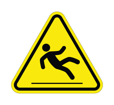 classic slippery when wet warning danger person pedestrian sign in yellow triangle symbol vector isolated on transparent background
