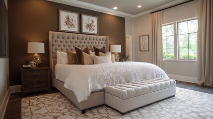 Luxurious Bedroom Interior with King-Sized Bed and White Pillows