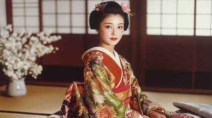 振袖姿の若い女性