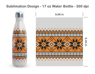 Knitted sweater pattern. Seamless sublimation template for 17 oz water bottle. Sublimation illustration. Seamless from edge to edge. Full bottle wrap.