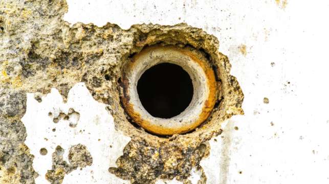 Close-up of Textured Hole in a Weathered Wall With Visible Decay Generative AI