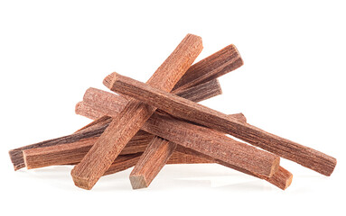 Pile of sandalwood sticks isolated on a white background. Incense.
