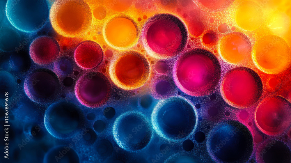 Poster vibrant abstract design of interconnected circles with gradient colors representing energy, creativi