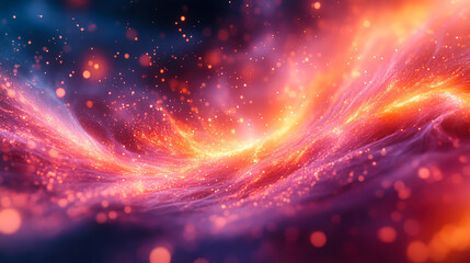 Fototapeta premium Ethereal Cosmic Nebula: Vibrant Abstract 3D Render of Fantasy Outer Space with Glowing Particles and Flowing Energy Waves