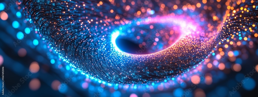 Poster a mesmerizing swirl of multicolored lights creates a cosmic atmosphere during a digital art display 