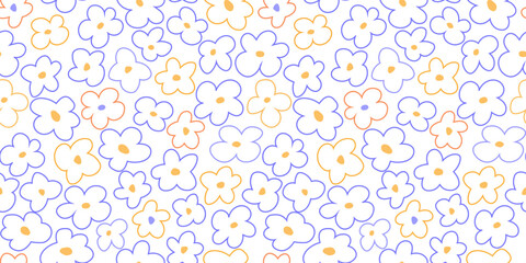 Seamless pattern with abstract line flowers. Simple blossom print. Vector graphics.