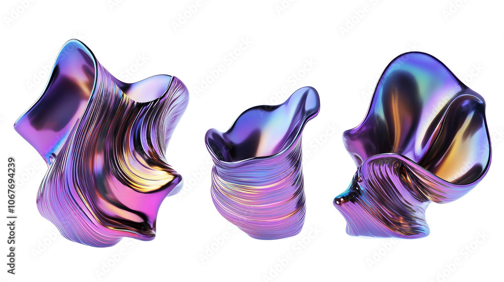 Aufkleber iridescent liquid metal shapes in a mesmerizing collection of forms generative ai