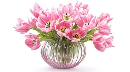 Obraz premium Pink Tulips in a Glass Vase.