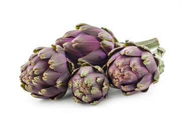 Fototapeta premium fresh ripe purple artichokes Isolated on white background.