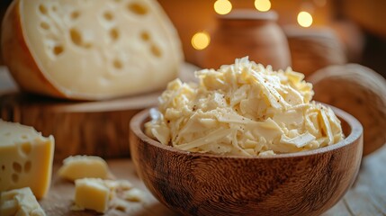 Bavarian cheese in a wooden plate