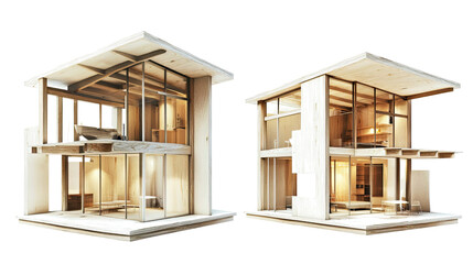 Modern Glass-Facade Houses on a Transparent Background Generative AI