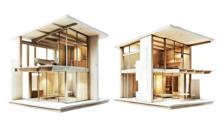 Modern Glass-Facade Houses on a Transparent Background Generative AI