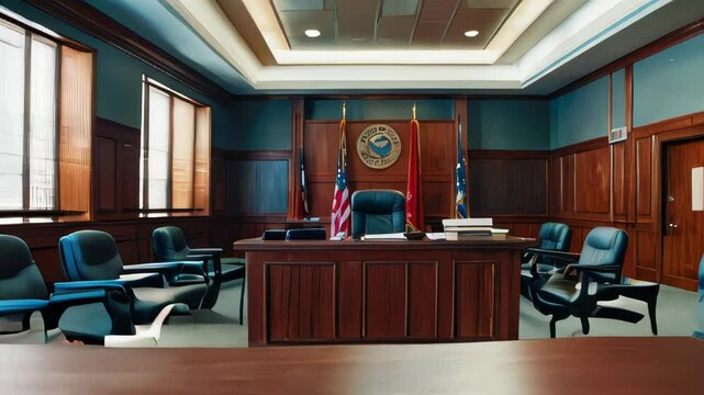 Interior of an empty courtroom, low and order concept