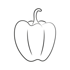 Sketching sweet Bell Pepper. Outline Vegetable. Ingredient for salad and recipes. Farmer harvest, natural. Vegan food. Line art. Pencil drawing. Isolated on white background. Vector illustration.