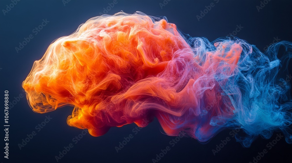 Poster dynamic brain created from swirling colored smoke in an artistic display