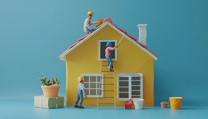 Repair man home style, building house concept, painting, interior architect