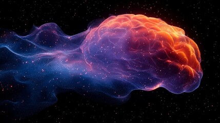 Fototapeta premium Colorful gradient silhouette of a brain illustrating creativity and thought in a cosmic setting