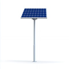 A single solar panel mounted on a pole against a white background.