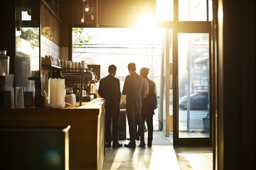Fototapeta premium Businessmen discussing during coffee break in cafe