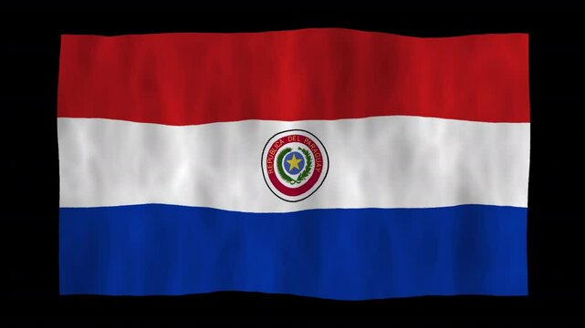 Looping animation of a waving 3D Paraguay flag with alpha channel