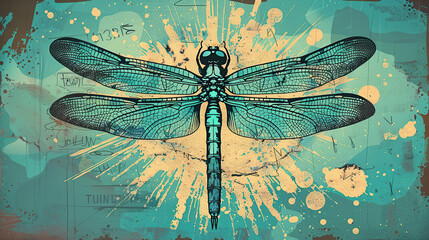 dragonfly, generative, ai, steampunk, retro, vintage, background, products, machine, mechanical, tractor, farm, agriculture, blue, amachinery, gold, red, orange, yellow, pink, art, metal, decoration, 