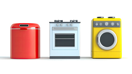 Colorful Collection of Kitchen Appliances on a Transparent Background Generative AI