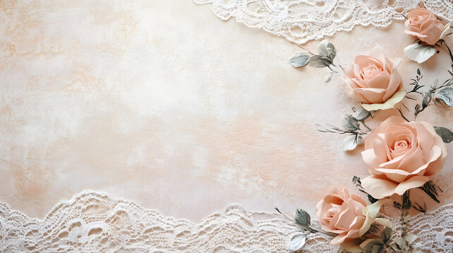 un fondo claro con espacio de copia con encaje y flores naturales como decoracion decoracion de boda detalles elegantes 