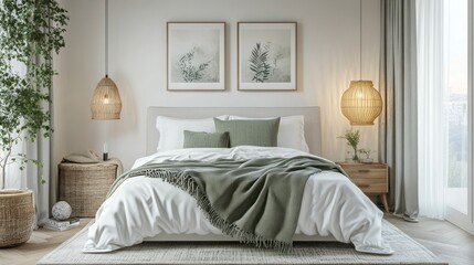Modern Minimalist Bedroom Interior Design with Green Accents