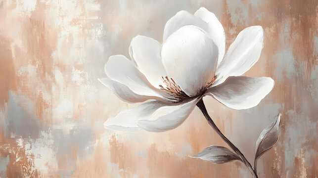 una flor blanca elegante hecha en pintura con un fondo degradado y colores claros para cuadro decorativo o decoraciones