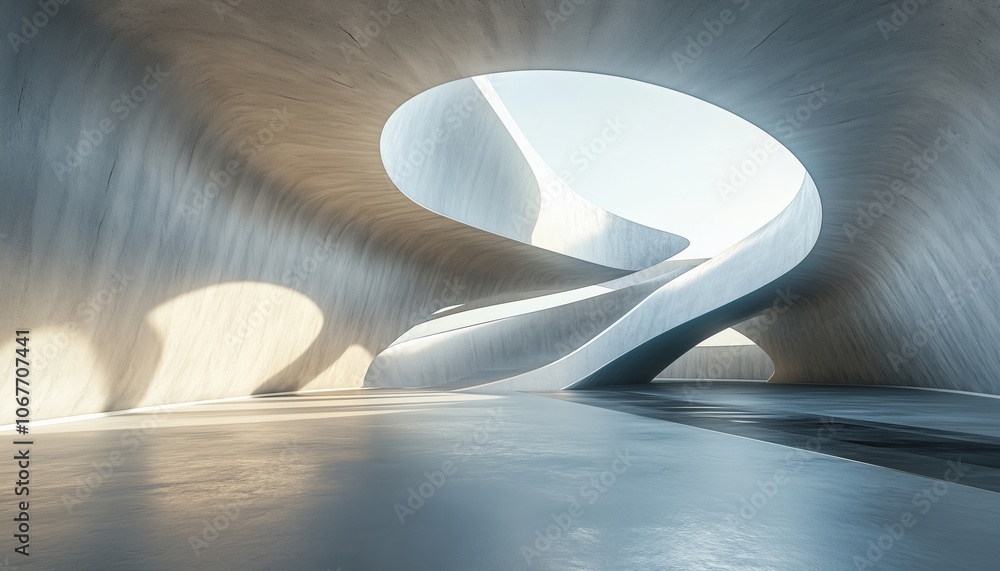 Poster abstract futuristic architecture 3d render featuring an empty concrete floor, ideal for car presenta