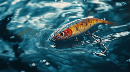 A brightly colored fishing lure gliding through water on a sunny summer day