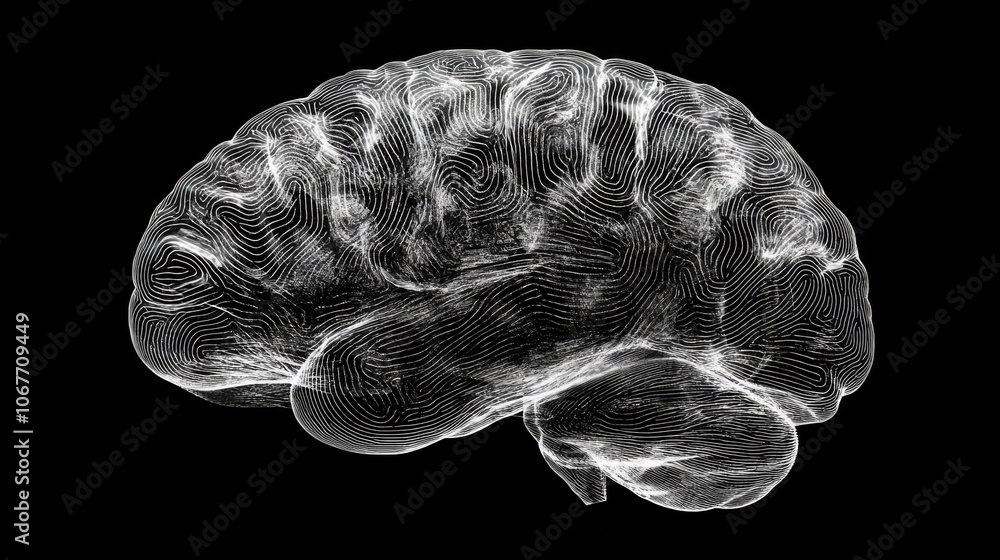 Poster digital silhouette of a brain with intricate fingerprints illustrating neural connections
