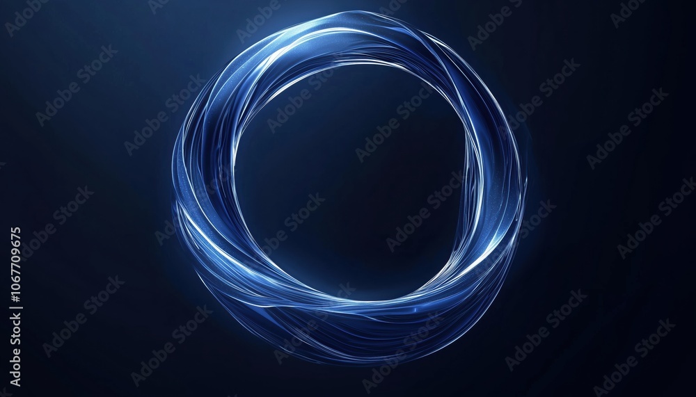 Poster modern dark blue abstract design featuring a glowing geometric shape, shiny gradient circle, and swi
