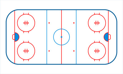 Ice Hockey Rink diagram. Hockey field for NHL. Ice arena for winter sport game. Hockey pitch view from top. Stadium with graphic line diagram. Vector EPS 10