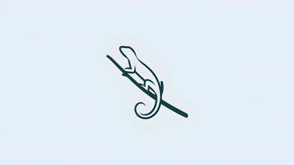 Minimalistic outline of lizard climbing branch on white background