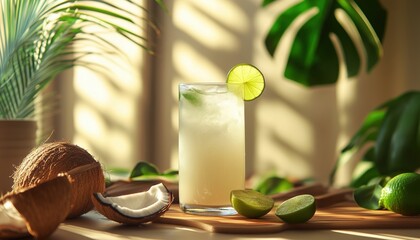 Delicious Drinks: Coconut Lime French Soda, Brazilian White Lemonade, Coconut Mojito, Vegan Coconut Milk And Lime Trendy Beverage. Refreshing Options Available.