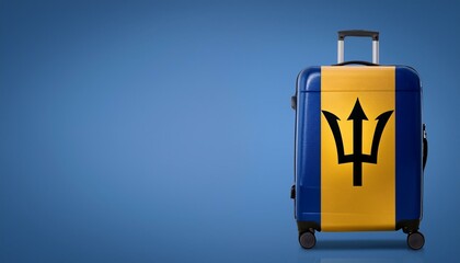 バルバドスの国旗のスーツケース。(Barbados flag on a stylish suitcase and copy space.)
