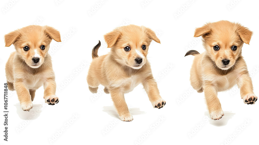 Poster playful maltipoo puppies running in a joyful isolated setting generative ai
