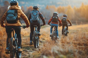 Family Enjoying a Mountain Adventure on Electric Bikes
