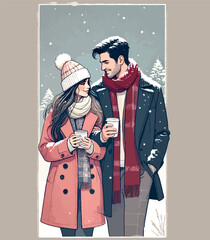 Couple in Cute Winter Attire Illustration