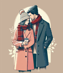 Obraz premium Couple in Cute Winter Attire Illustration