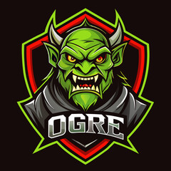 This esports logo features a fierce green ogre character with prominent horns and an intense gaze, set against a striking color background