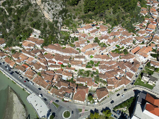 Fototapeta premium A drone shot of the historic town of Berat, Albania