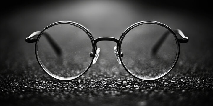 Close-up of circular bifocals resting on a textured surface, symbolizing clarity and focus. Ideal for concepts related to vision, clarity, and precision