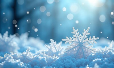 Winter wonderland frosty snowflakes ice crystals magical bokeh
