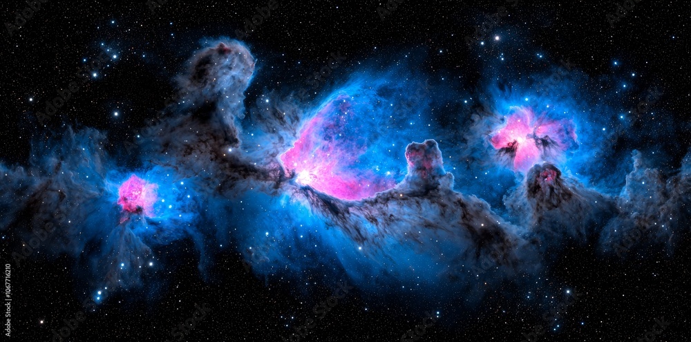 Poster hdri spherical panorama with nebula and stars in a 360-degree environment using the equirectangular 